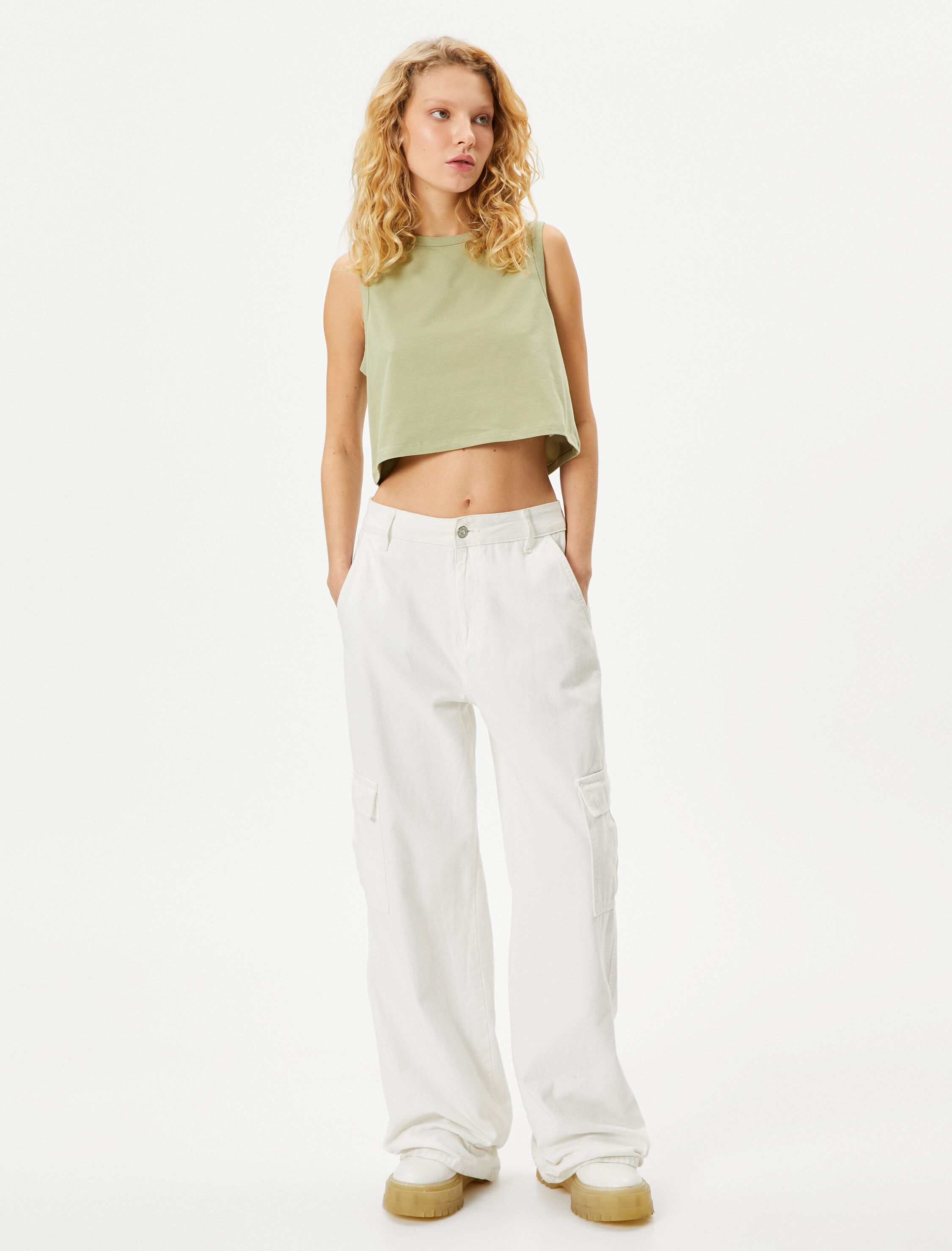   Kolsuz Basic Crop Tişört Bisiklet Yaka Pamuklu