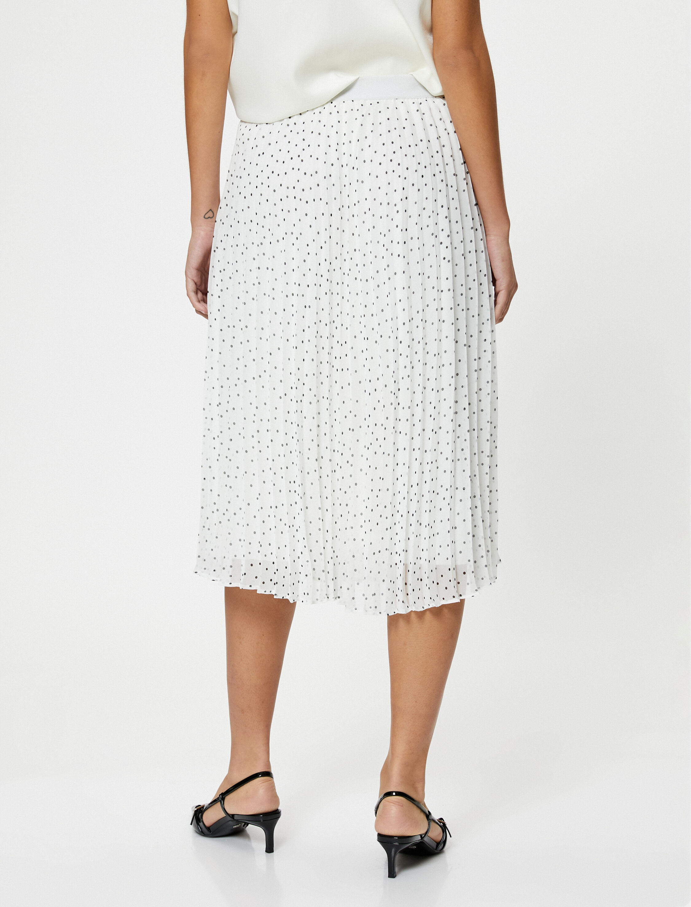   Midi Pileli Etek Şifon Puantiyeli Yüksek Bel