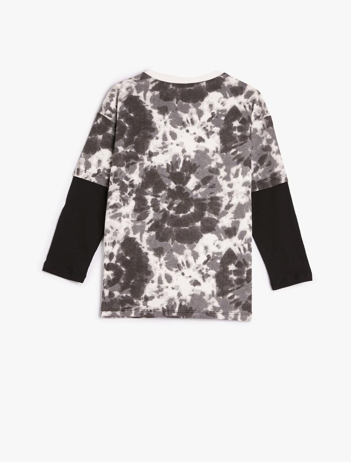 Erkek Çocuk Batik Desenli Tişört Uzun Kollu Bisiklet Yaka Slogan Baskılı Pamuklu