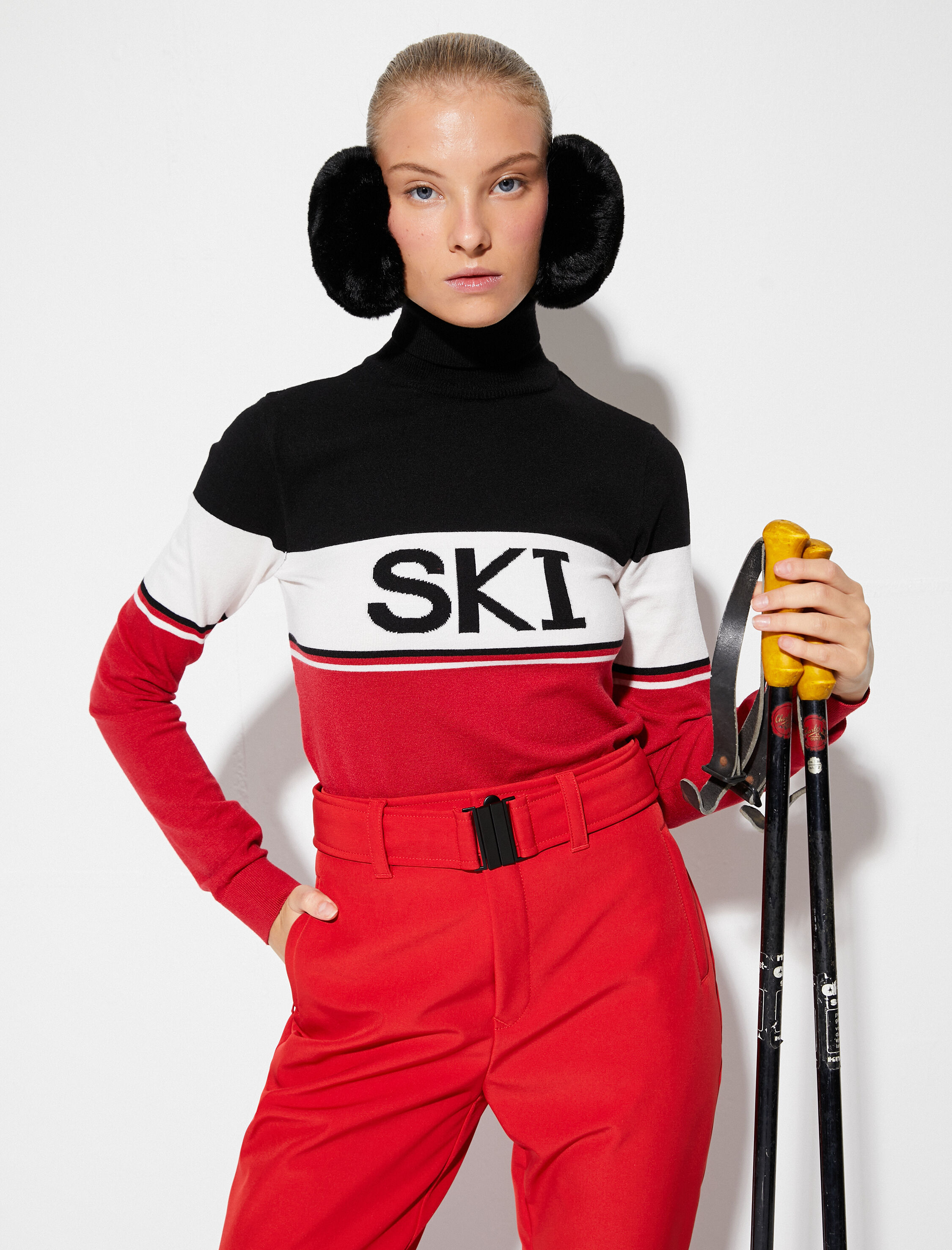   Boğazlı Kazak Ski Sloganlı Viskon Karışımlı