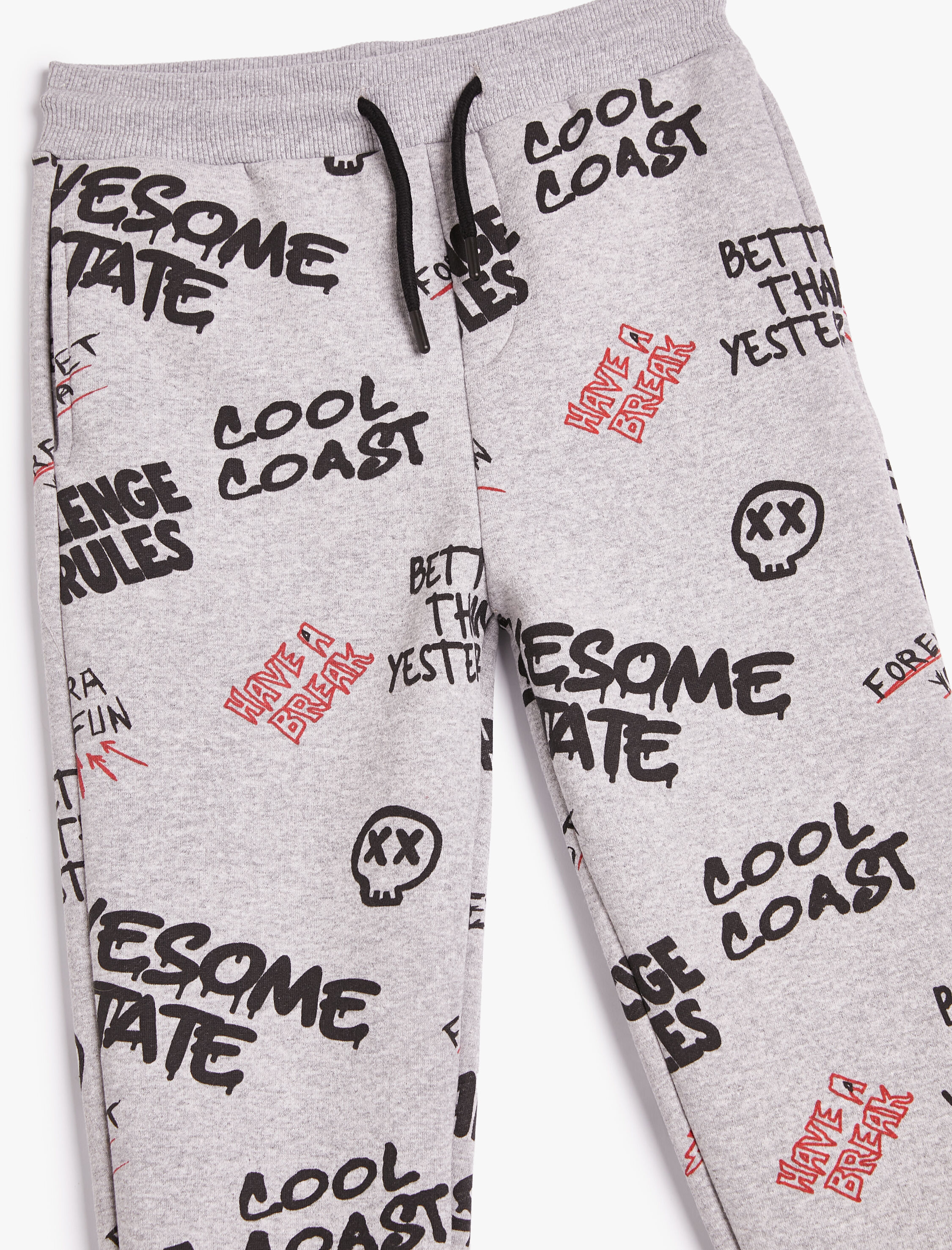  Erkek Çocuk Jogger Eşofman Altı Baskılı Beli Bağlamalı Şardonlu