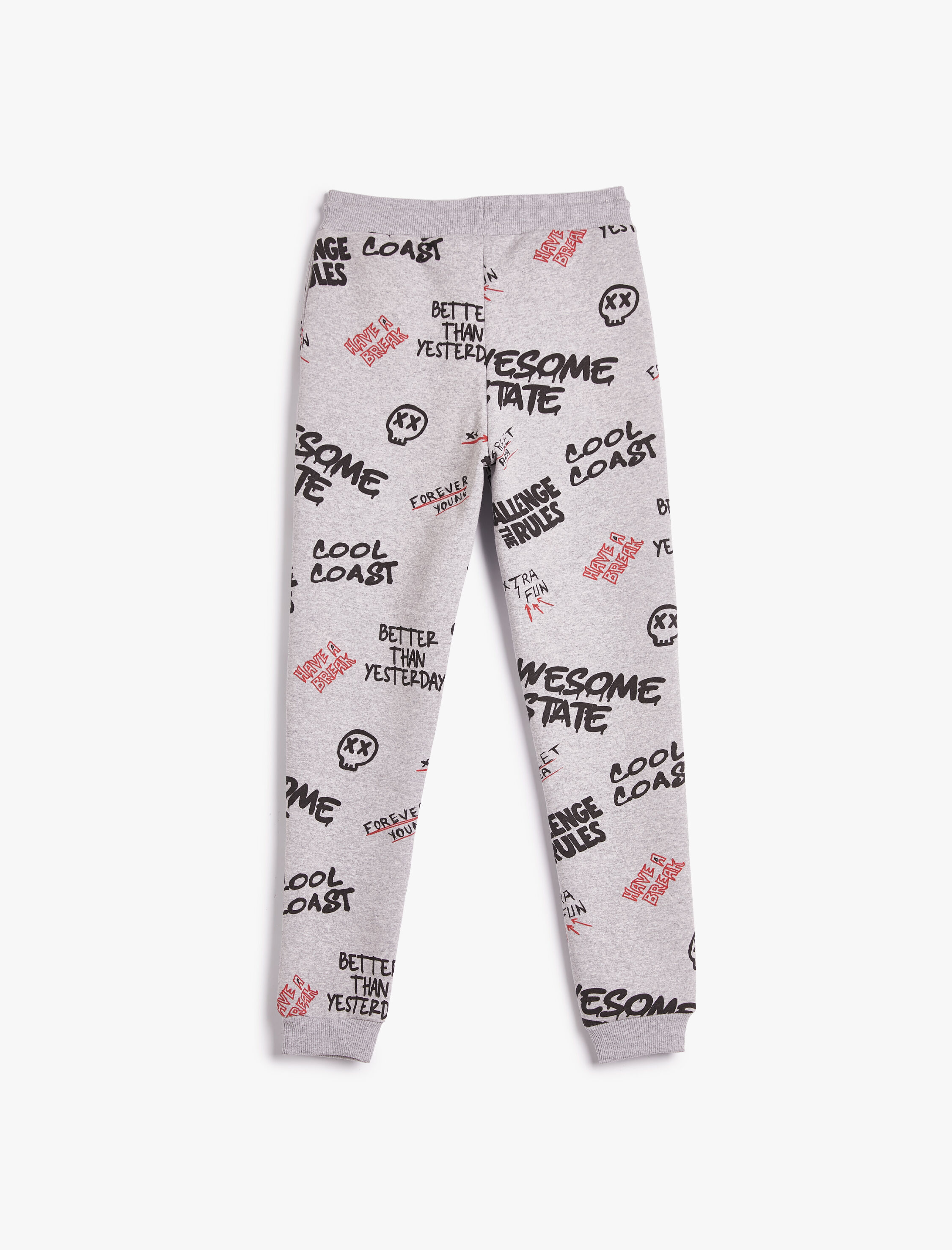  Erkek Çocuk Jogger Eşofman Altı Baskılı Beli Bağlamalı Şardonlu