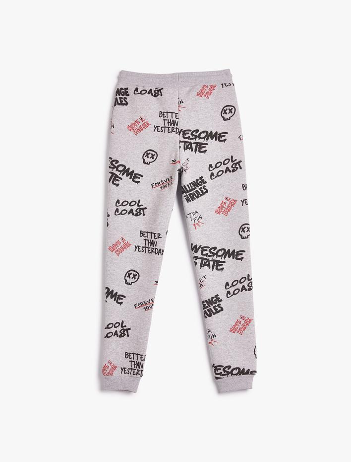 Erkek Çocuk Jogger Eşofman Altı Baskılı Beli Bağlamalı Şardonlu