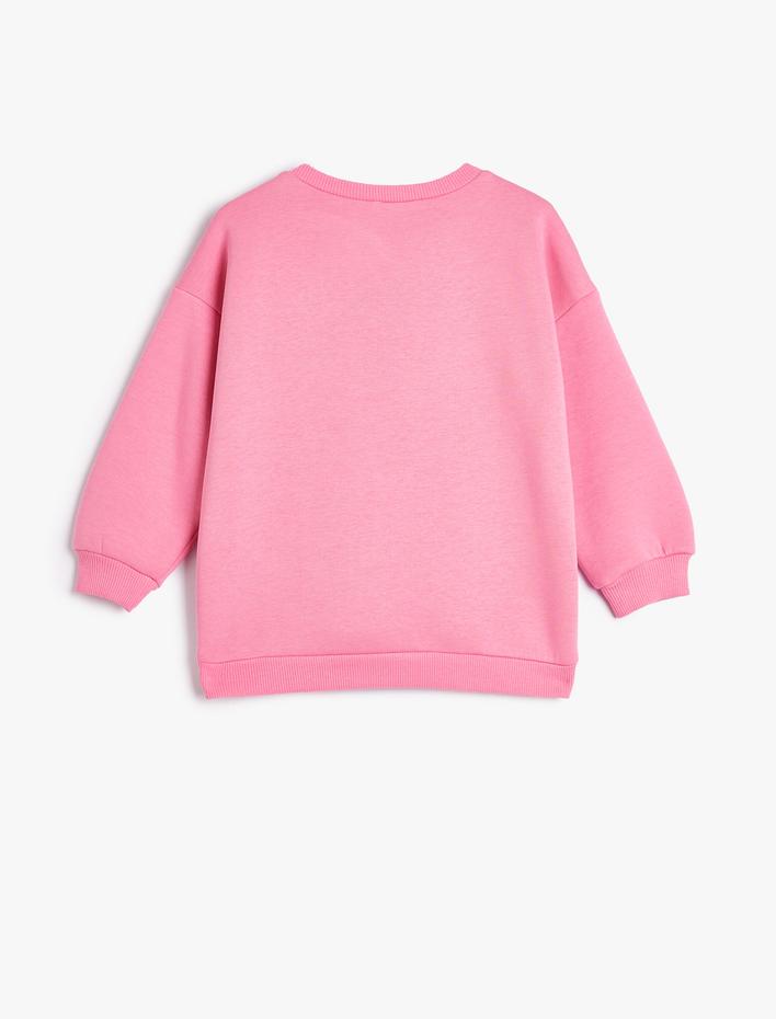 Kız Çocuk Oversize Sweatshirt Uzun Kollu Bisiklet Yaka Pullu Payetli Pamuklu Şardonlu