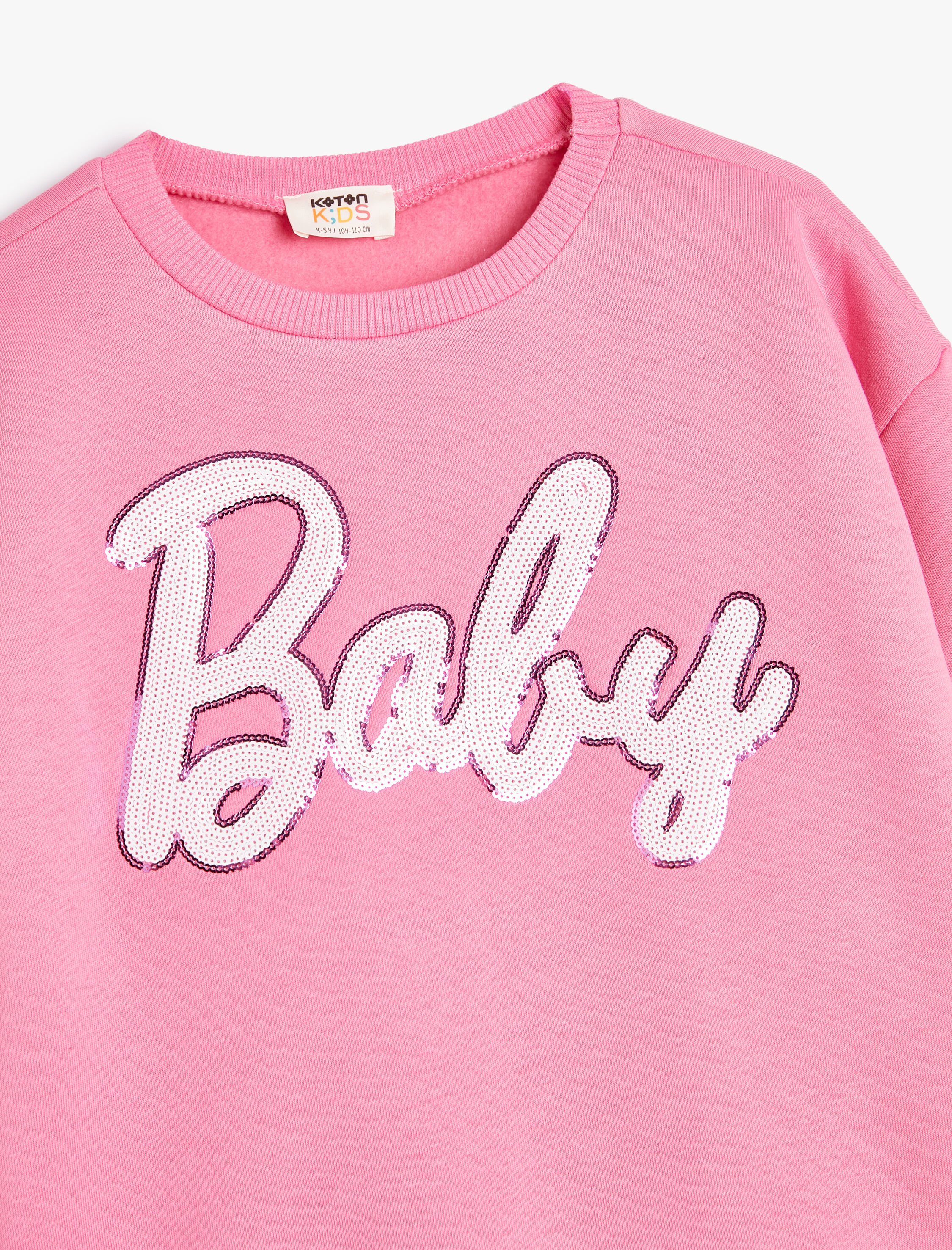 Kız Çocuk Oversize Sweatshirt Uzun Kollu Bisiklet Yaka Pullu Payetli Pamuklu Şardonlu