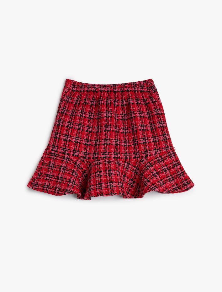 Kız Çocuk Ekose Tüvit Etek Beli Lastikli Volanlı