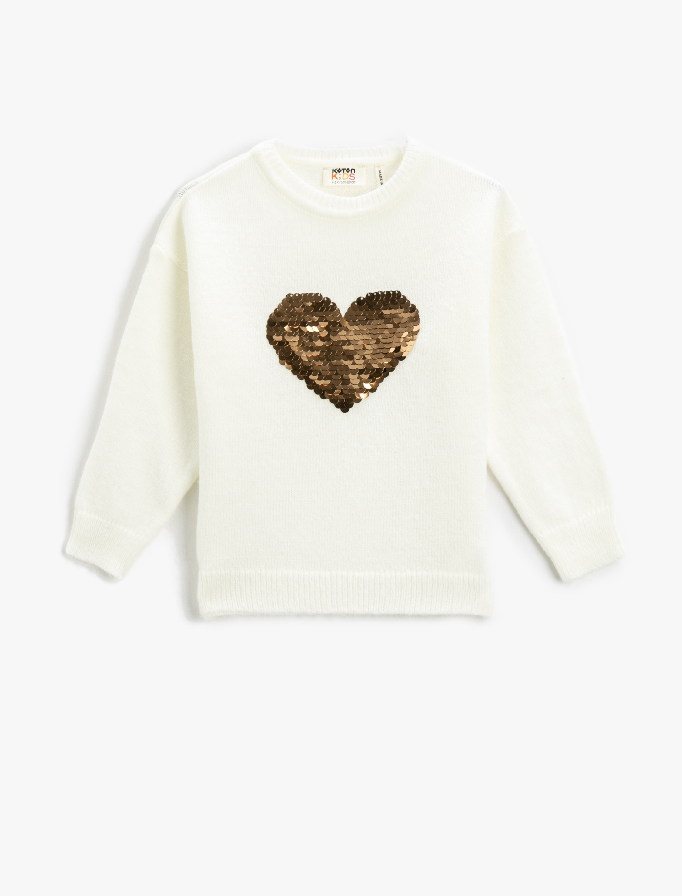  Kız Çocuk Yumuşak Dokulu Kazak Kalp Pul Payet İşlemeli Bisiklet Yaka