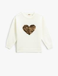 Yumuşak Dokulu Kazak Kalp Pul Payet İşlemeli Bisiklet Yaka