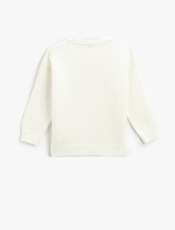 Kız Çocuk Yumuşak Dokulu Kazak Kalp Pul Payet İşlemeli Bisiklet Yaka