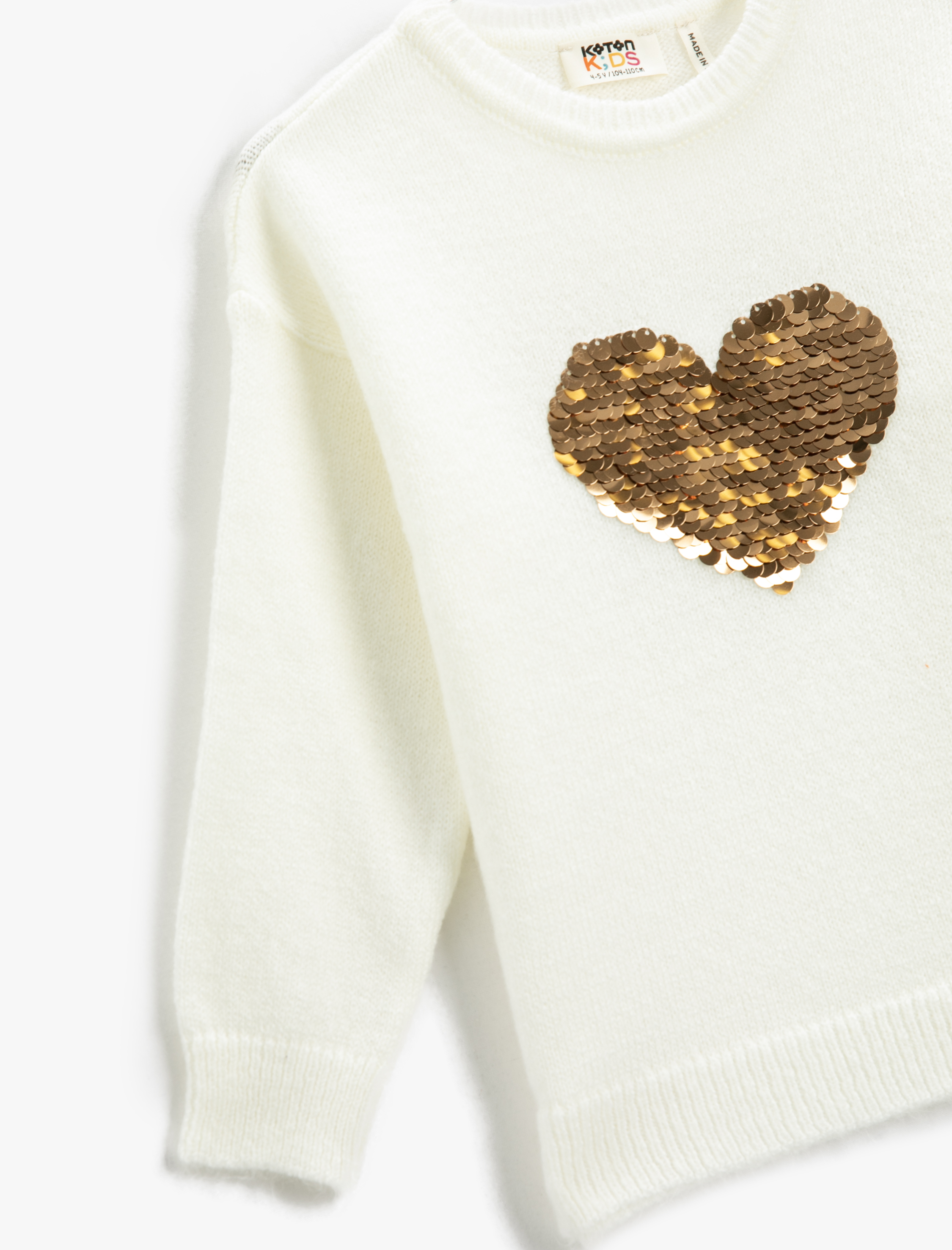  Kız Çocuk Yumuşak Dokulu Kazak Kalp Pul Payet İşlemeli Bisiklet Yaka