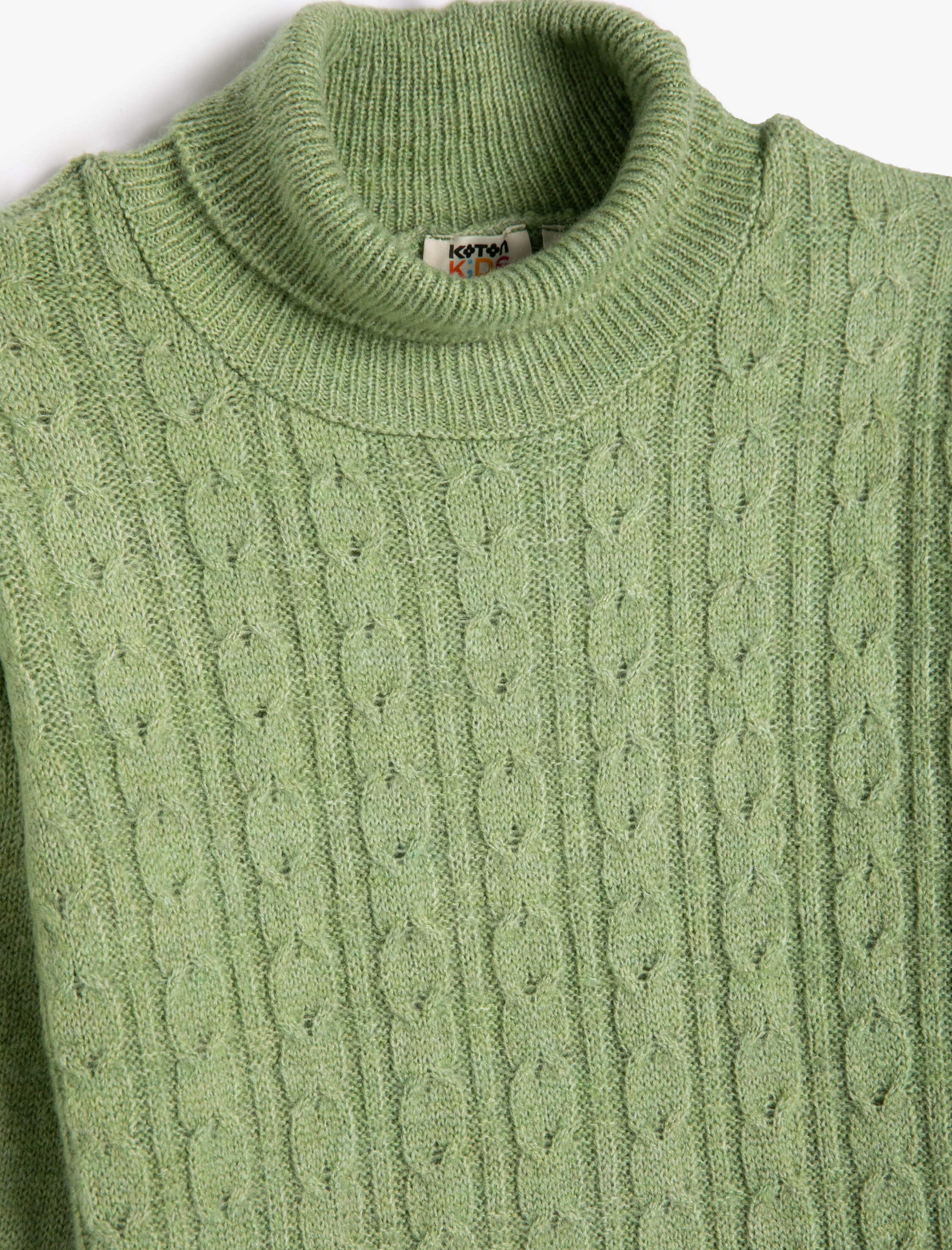  Kız Çocuk Balıkçı Yaka Kazak Saç Örgü Detaylı Uzun Kollu Yumuşak Dokulu