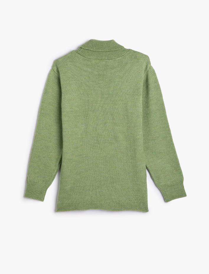 Kız Çocuk Balıkçı Yaka Kazak Saç Örgü Detaylı Uzun Kollu Yumuşak Dokulu