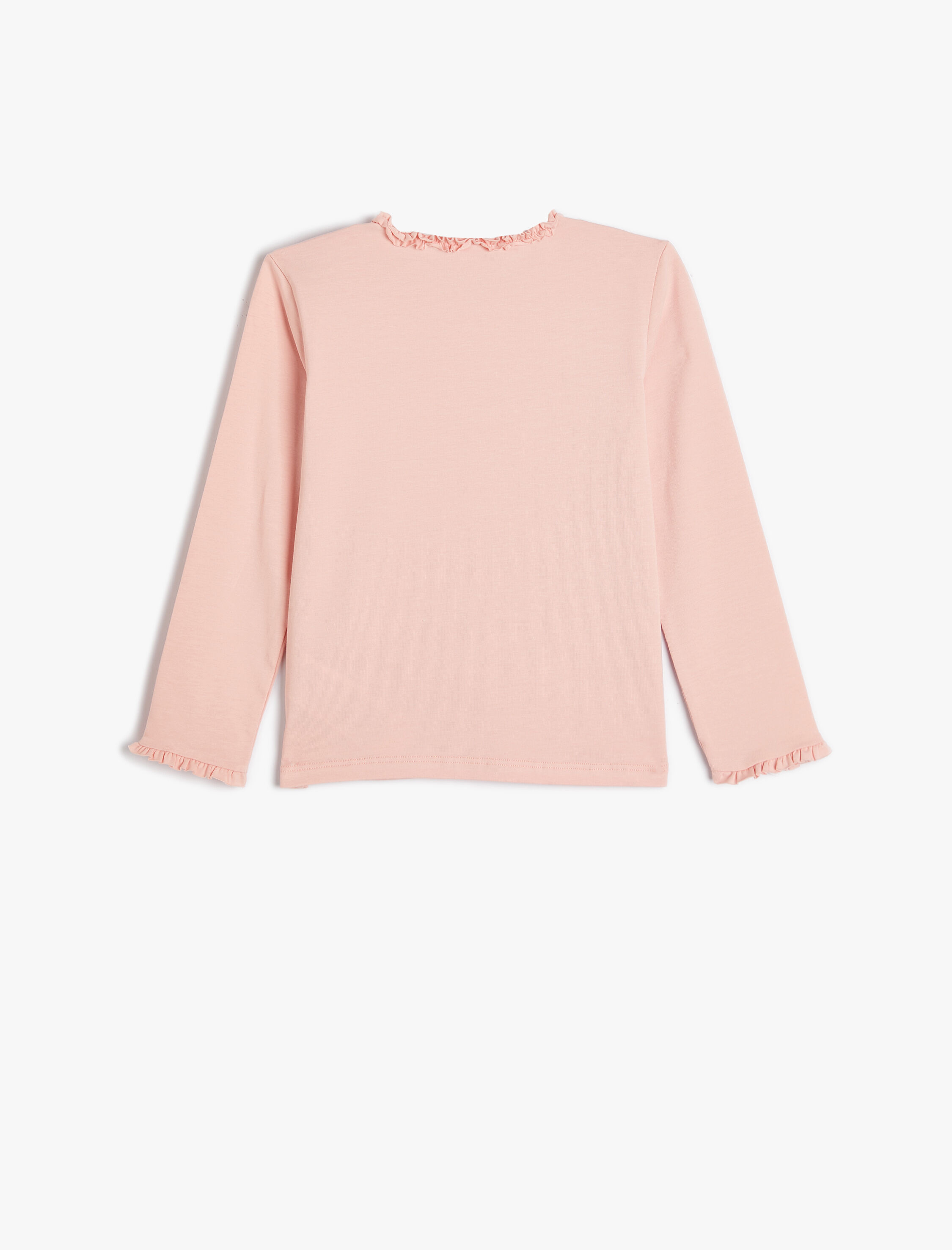  Kız Bebek Basic tişört Uzun Kollu Bisiklet Yaka Fırfır Detaylı Pamuklu