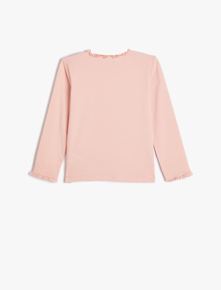 Kız Bebek Basic tişört Uzun Kollu Bisiklet Yaka Fırfır Detaylı Pamuklu