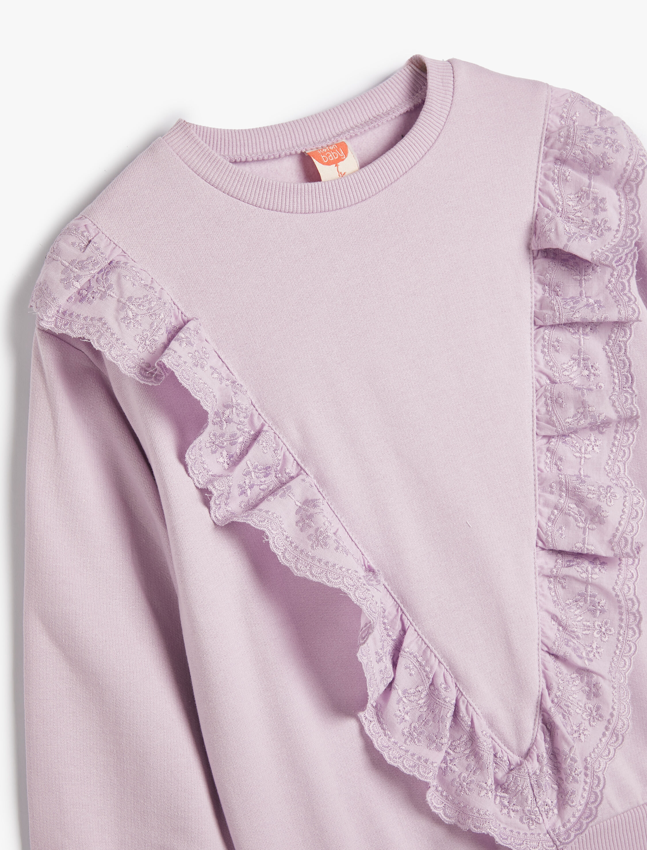 Kız Bebek Sweatshirt Uzun Kollu Bisiklet Yaka Fırfır Detaylı Pamuklu Şardonlu