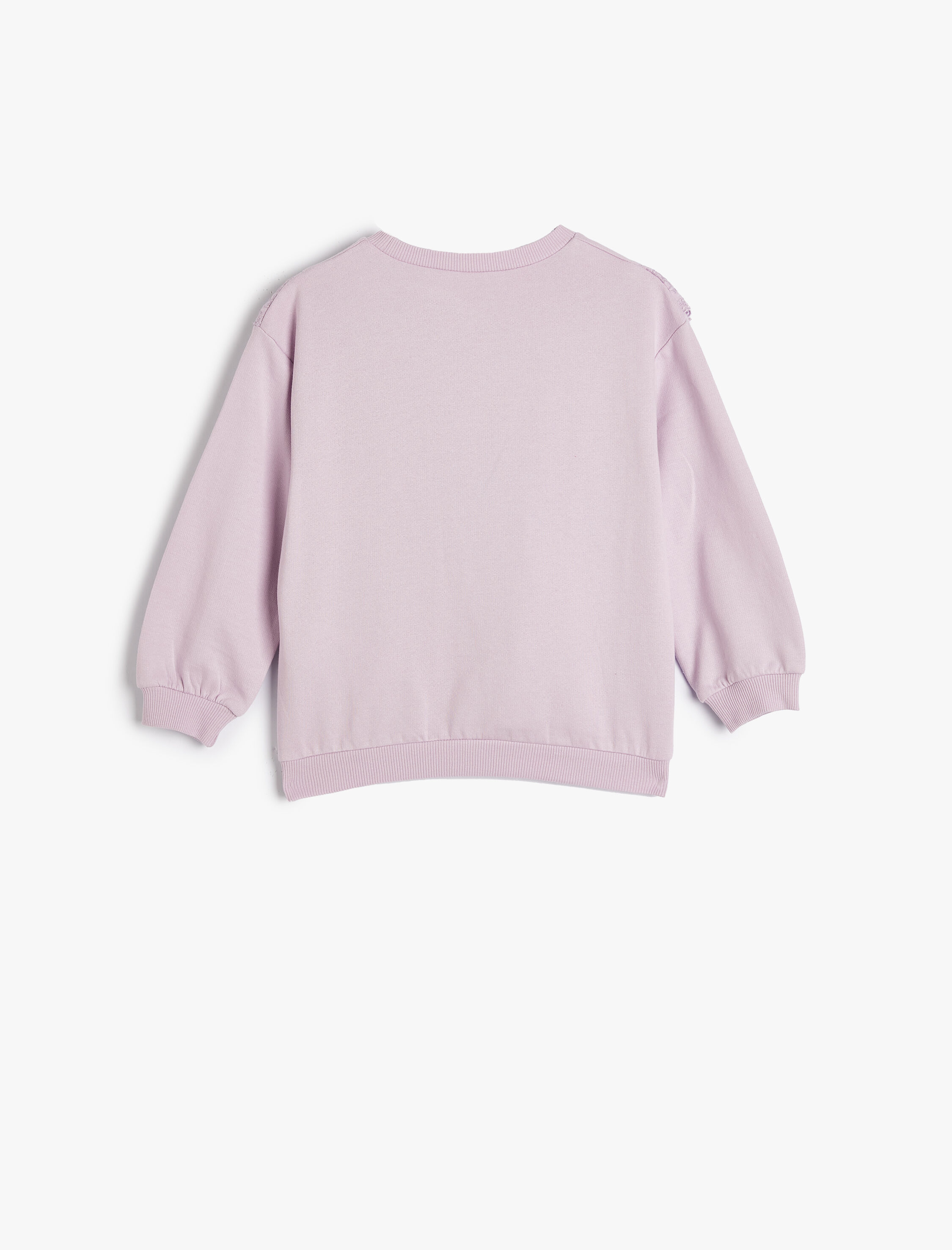 Kız Bebek Sweatshirt Uzun Kollu Bisiklet Yaka Fırfır Detaylı Pamuklu Şardonlu