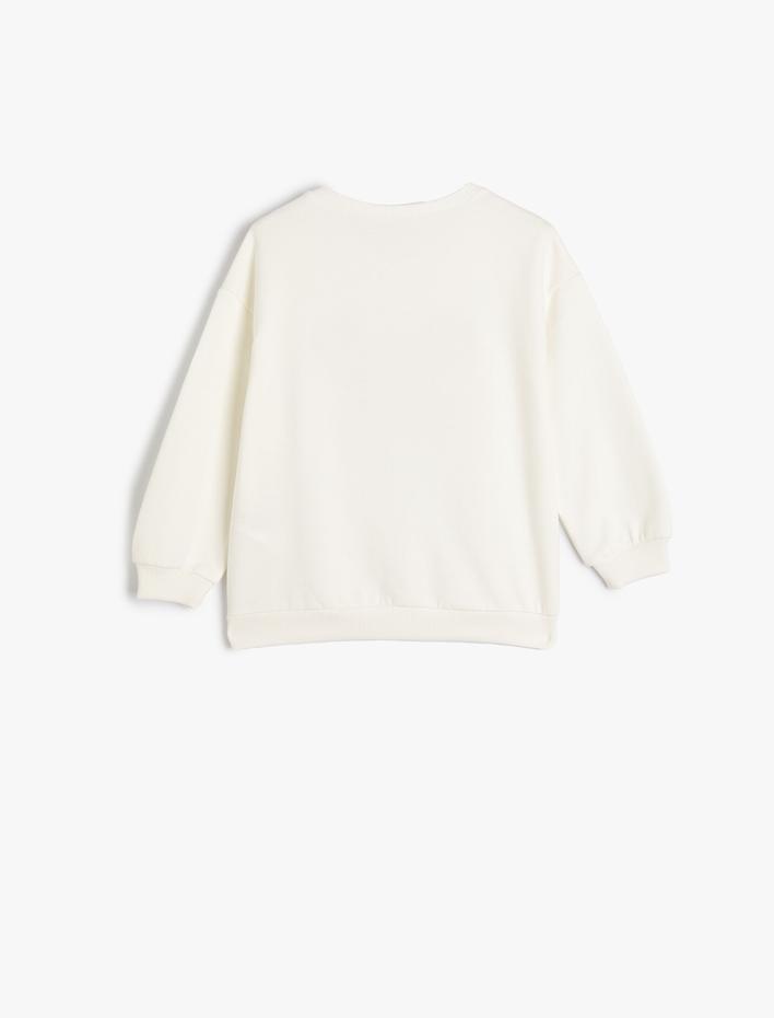 Kız Bebek Kelebekli Sweatshirt Uzun Kollu Bisiklet Yaka Sim Baskılı Pamuklu Şardonlu