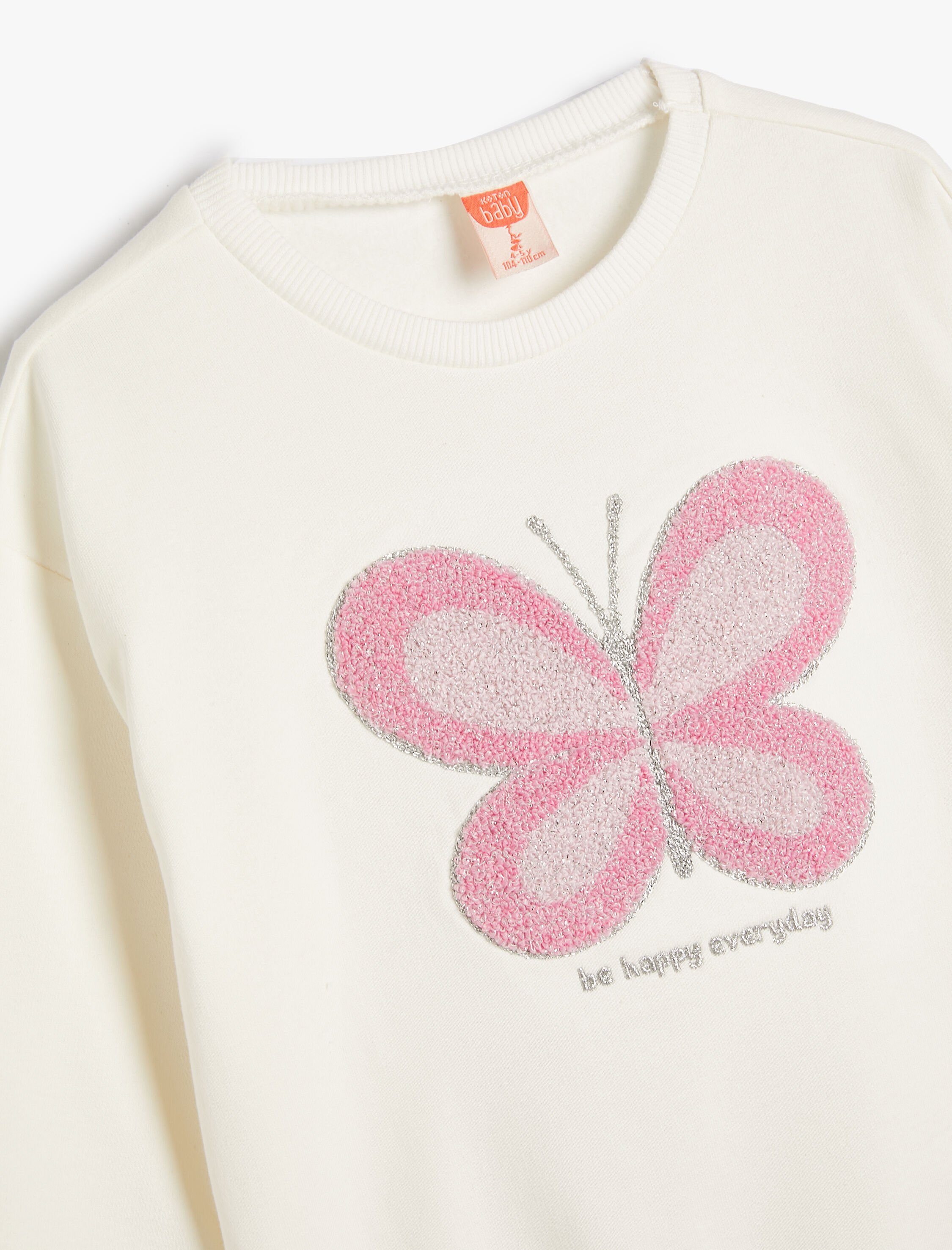  Kız Bebek Kelebekli Sweatshirt Uzun Kollu Bisiklet Yaka Sim Baskılı Pamuklu Şardonlu