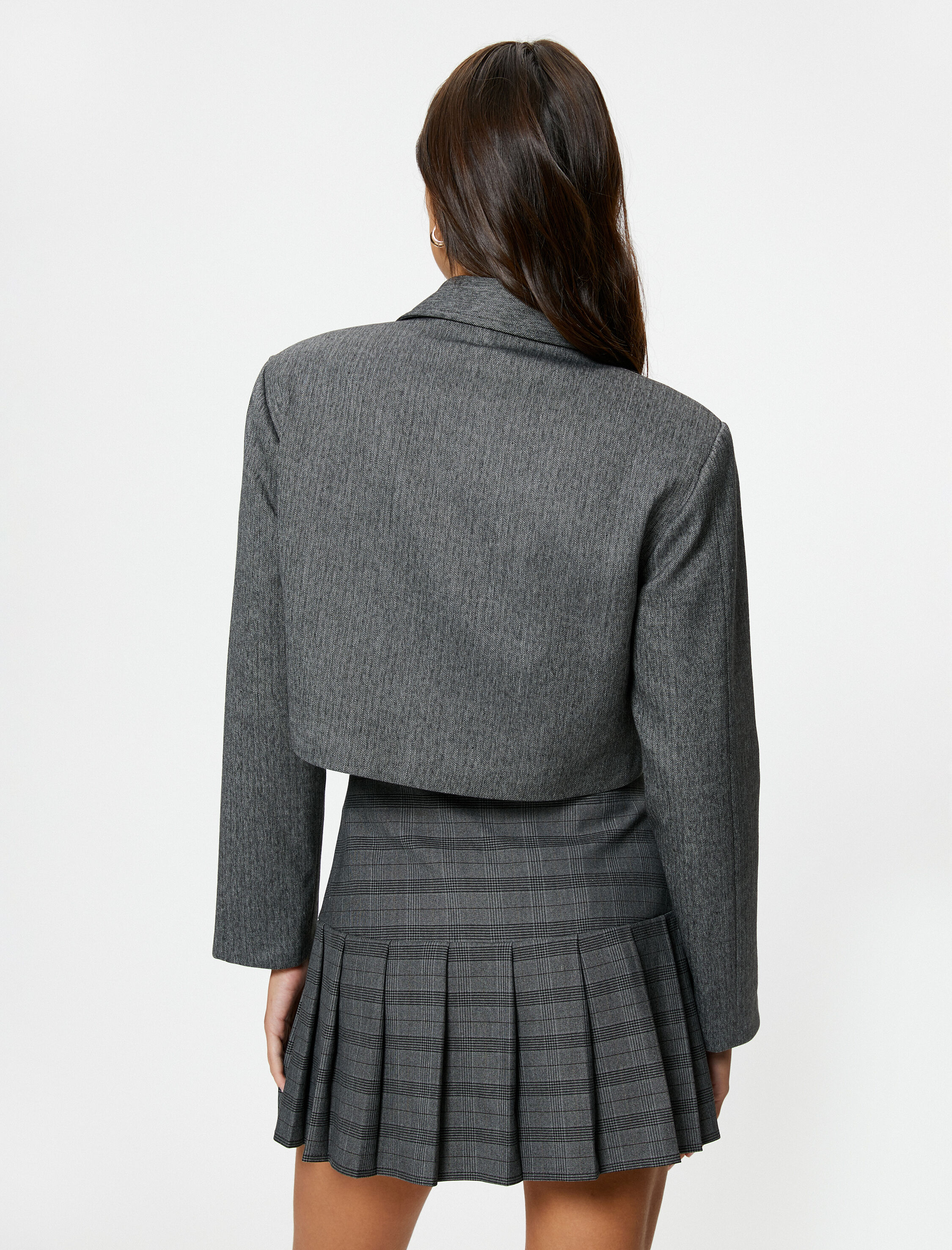   Crop Vatkalı Ceket Kargo Cepli Fermuarlı Viskon Karışımlı