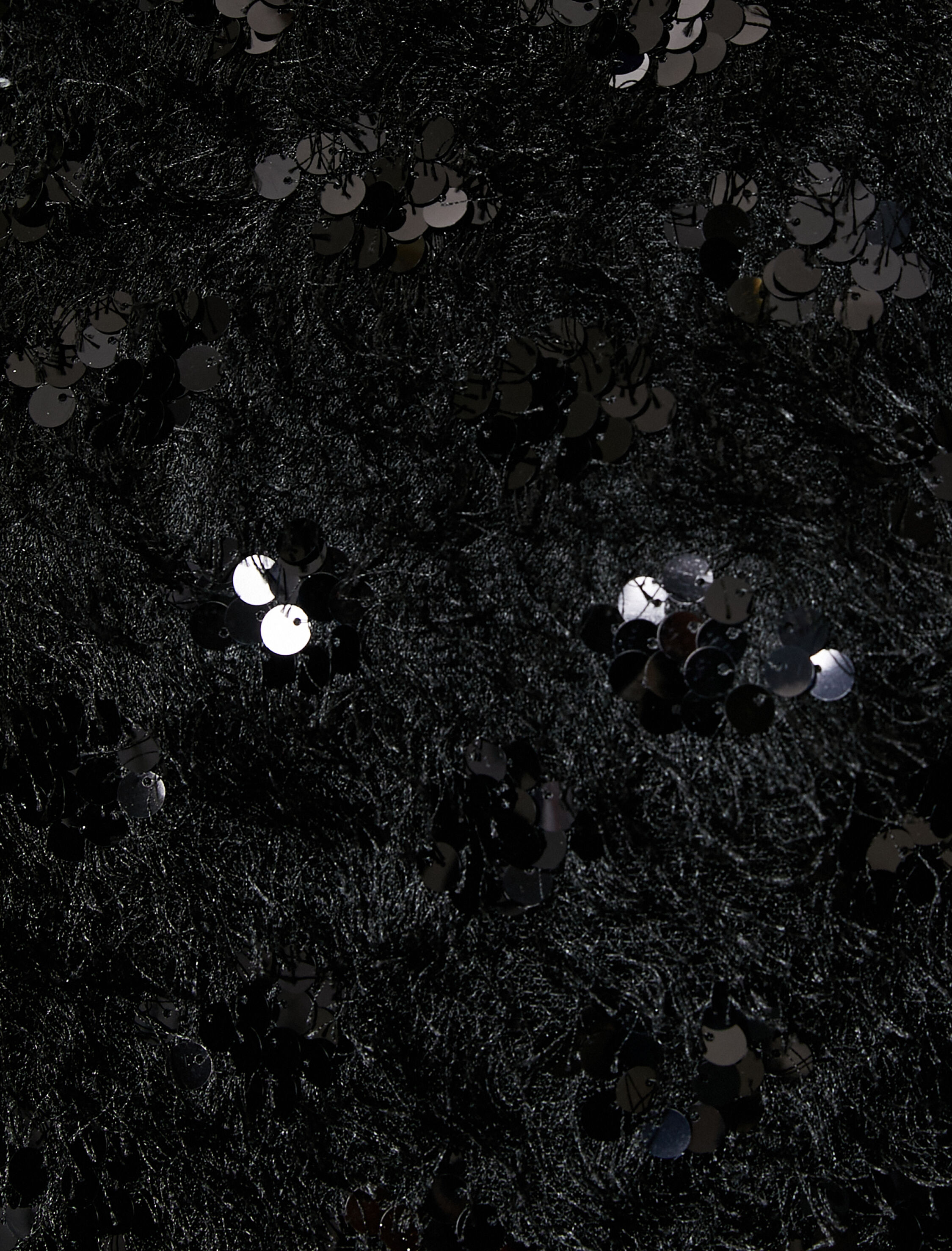   Tüylü Payetli Mini Elbise Halter Yaka Volanlı