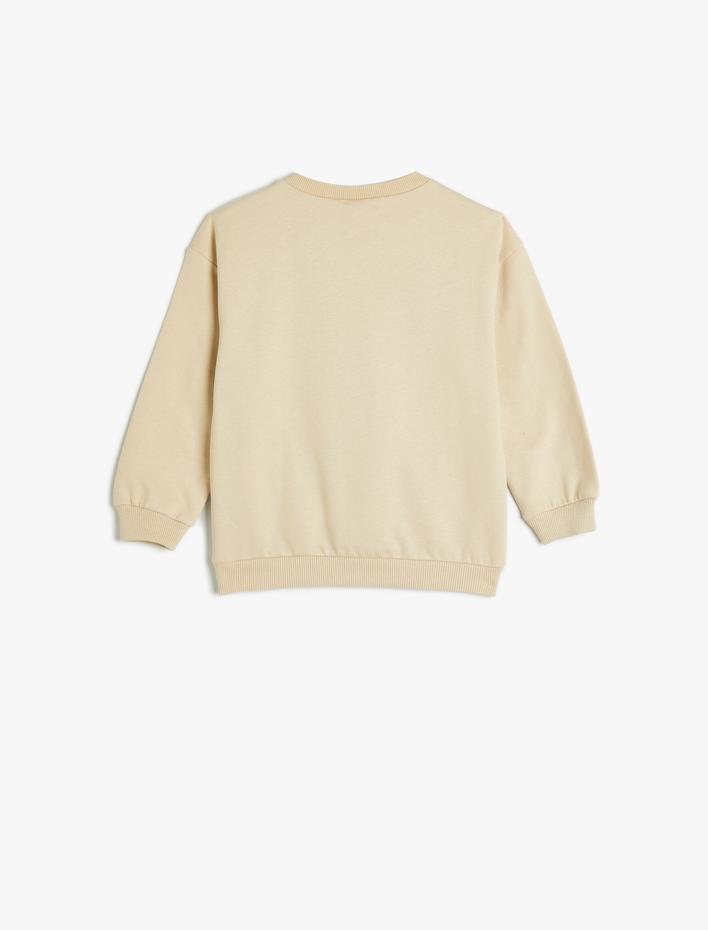 Erkek Bebek Aslanlı Sweatshirt Uzun Kollu Bisiklet Yaka Şardonlu Pamuklu