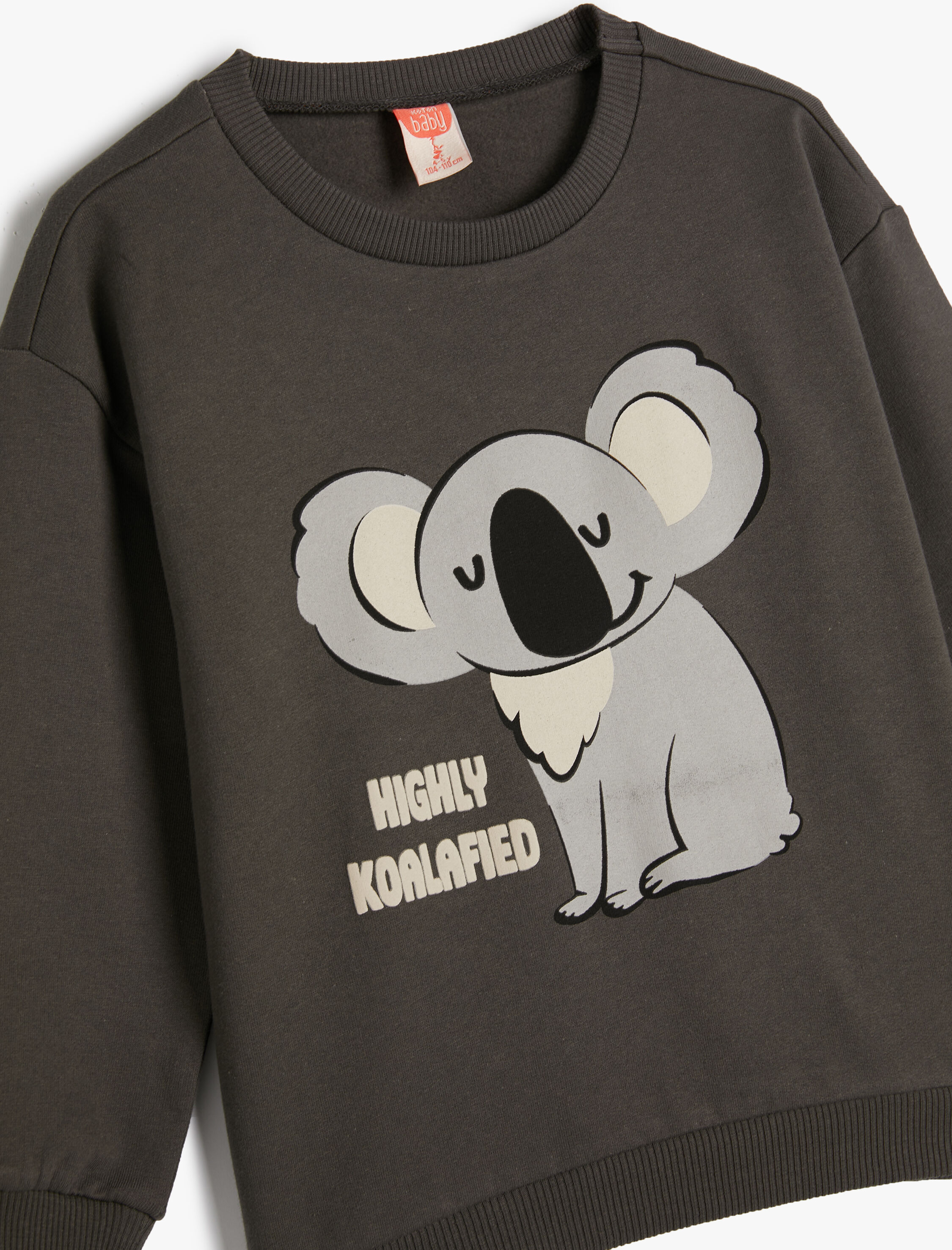  Erkek Bebek Koalalı Sweatshirt Uzun Kollu Bisiklet Yaka Şardonlu Pamuklu