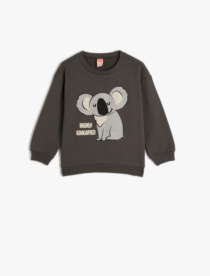 Erkek Bebek Koalalı Sweatshirt Uzun Kollu Bisiklet Yaka Şardonlu Pamuklu