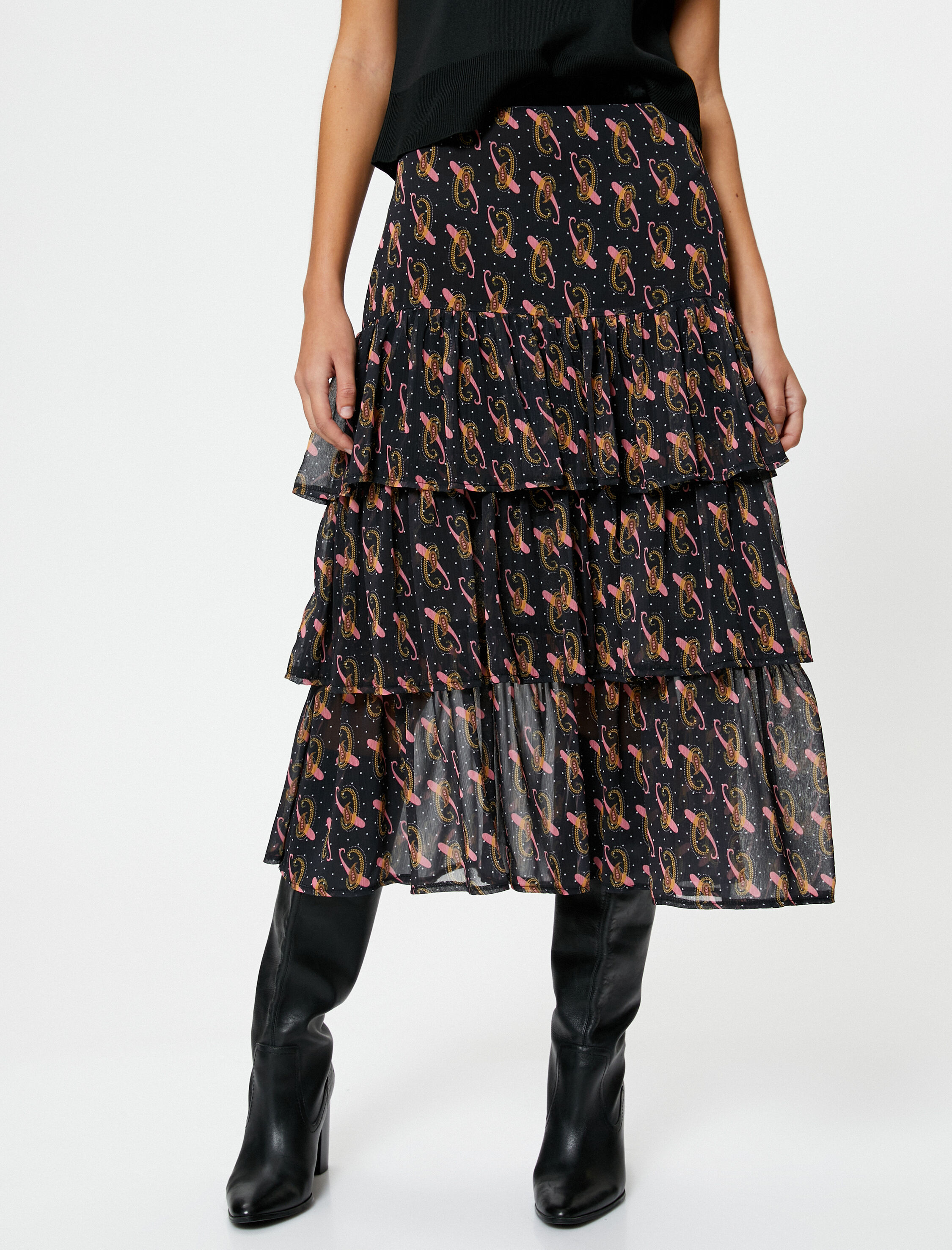   Şifon Midi Etek Volanlı Normal Bel