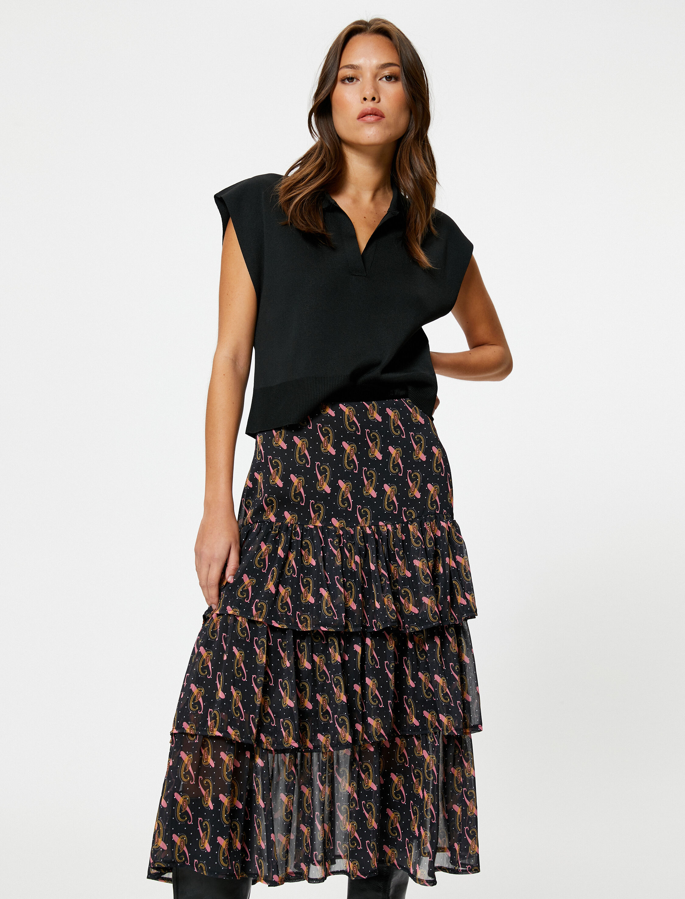   Şifon Midi Etek Volanlı Normal Bel