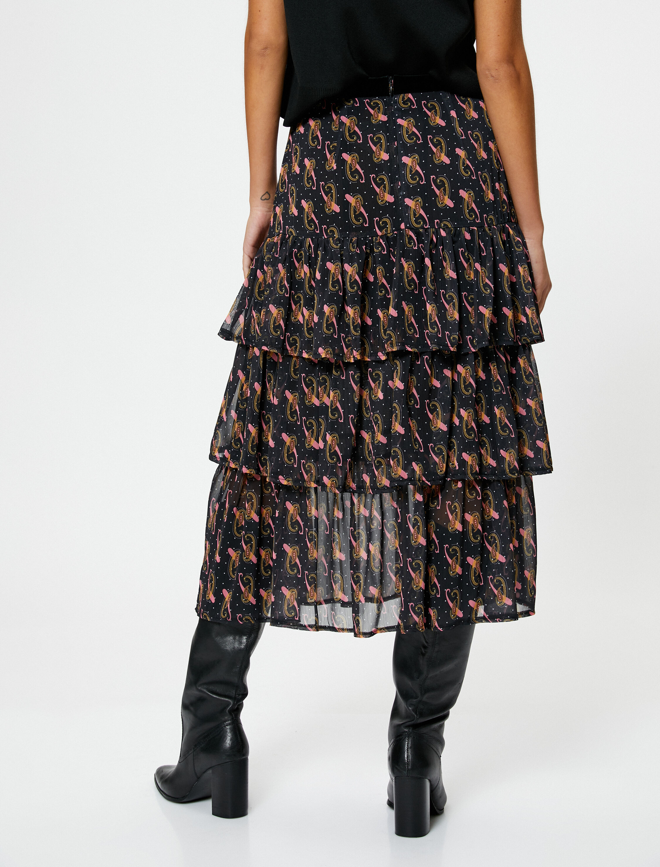   Şifon Midi Etek Volanlı Normal Bel