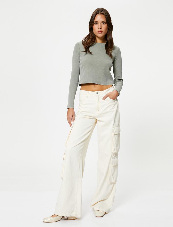  Uzun Kollu Tişört Bisiklet Yaka Fitilli Pamuklu