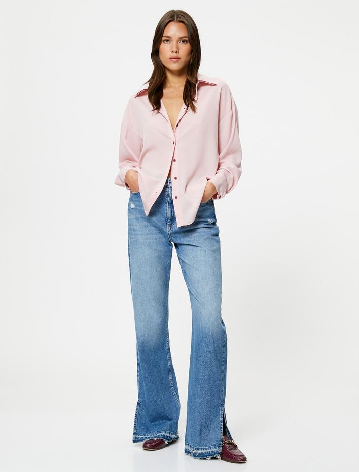  Uzun Kollu Gömlek Klasik Düğmeli Düşük Omuzlu Regular Fit