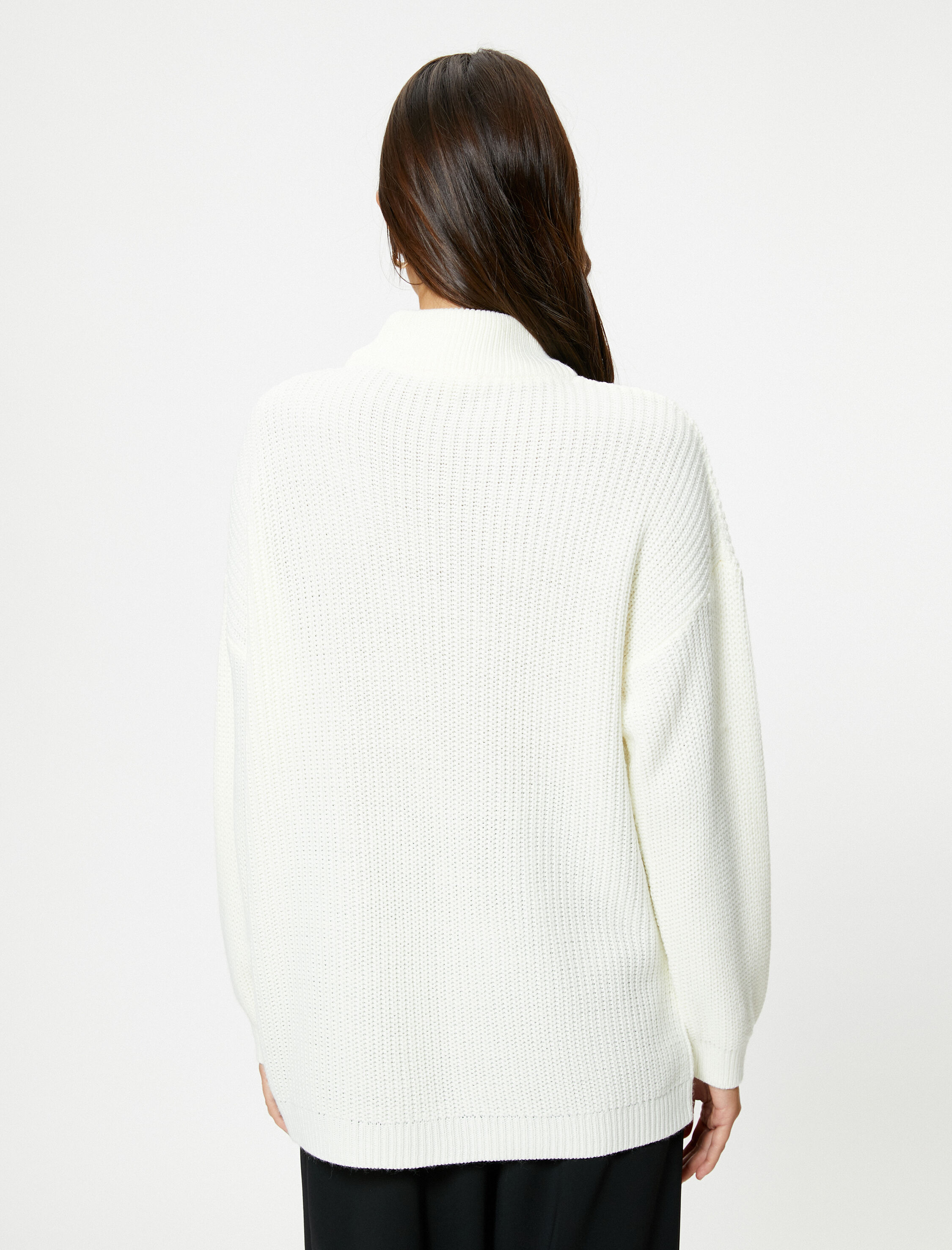   Oversize Kazak Dik Yaka Örgü Kaşmir Dokulu