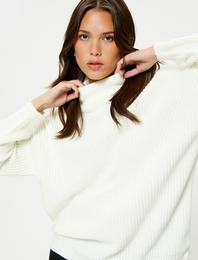 Oversize Kazak Dik Yaka Örgü Kaşmir Dokulu