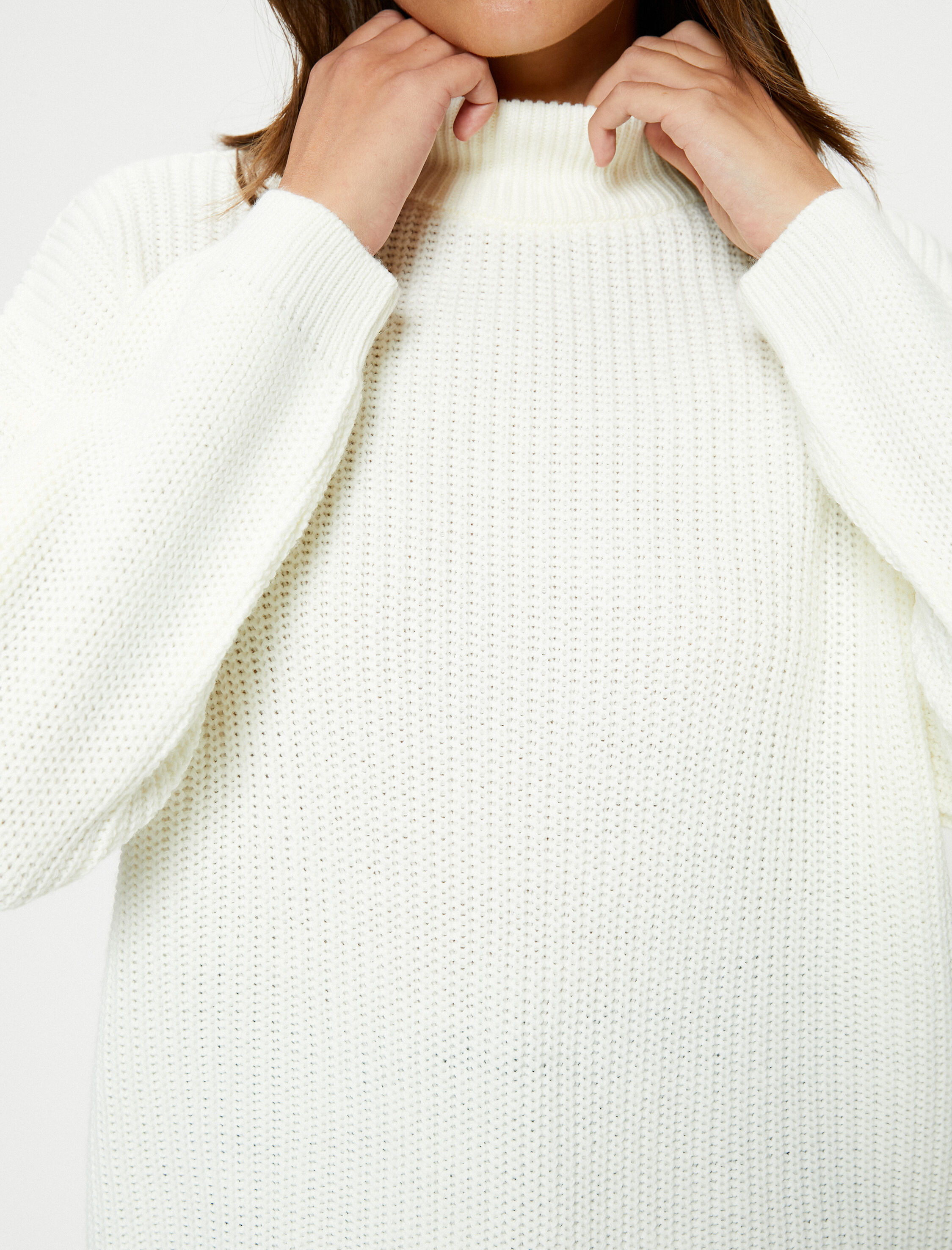   Oversize Kazak Dik Yaka Örgü Kaşmir Dokulu