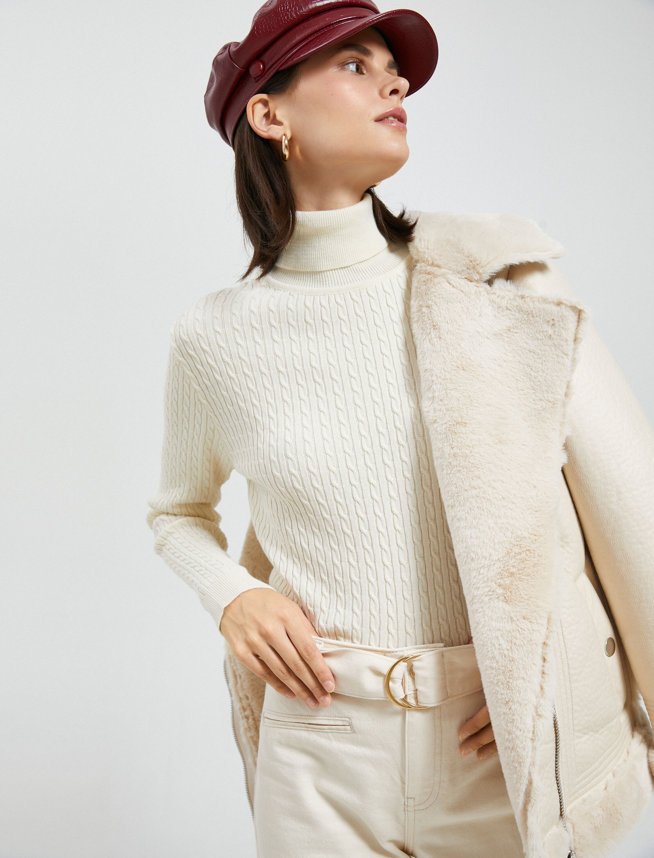   Balıkçı Yaka Kazak Dar Kesim Örgü Motifli Kaşmir Dokulu