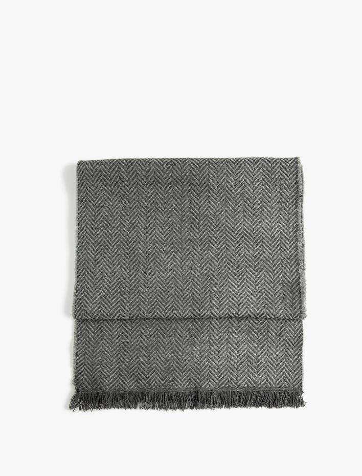 Erkek Atkı Balıksırtı Desenli Püskül Detaylı