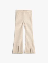 İspanyol Paça Pantolon Fitilli Yırtmaç Detaylı Beli Lastikli