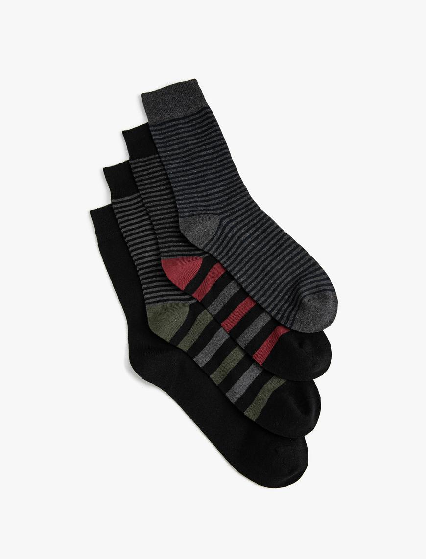  Erkek Çizgili 4'lü Soket Çorap Seti Çok Renkli