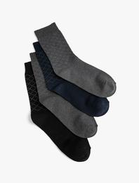 4'lü Soket Çorap Seti Geometrik Desenli Çok Renkli