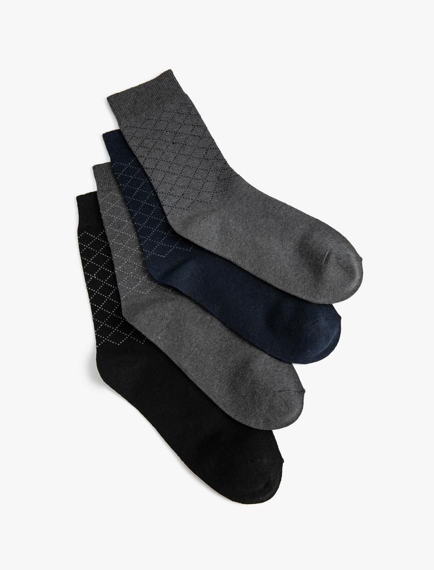  Erkek 4'lü Soket Çorap Seti Geometrik Desenli Çok Renkli