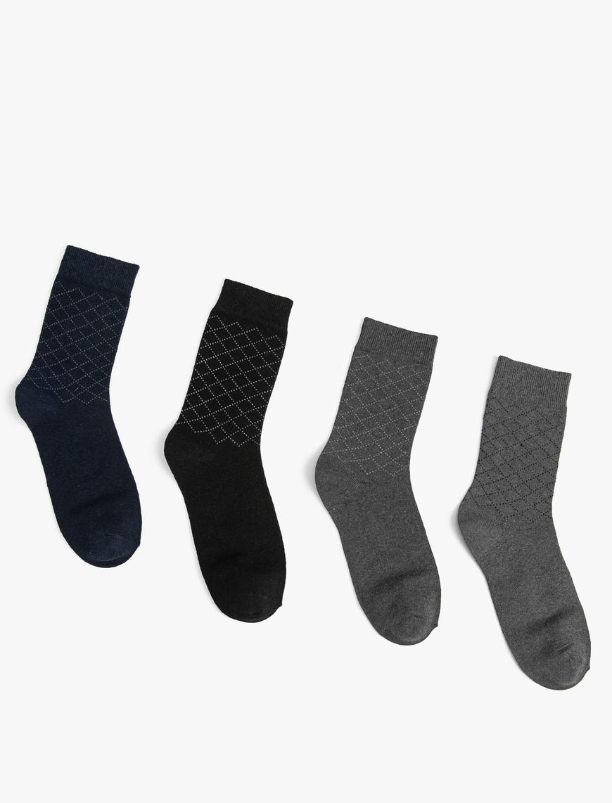  Erkek 4'lü Soket Çorap Seti Geometrik Desenli Çok Renkli