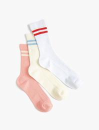 3'lü Soket Çorap Seti Çizgi İşlemeli Çok Renkli