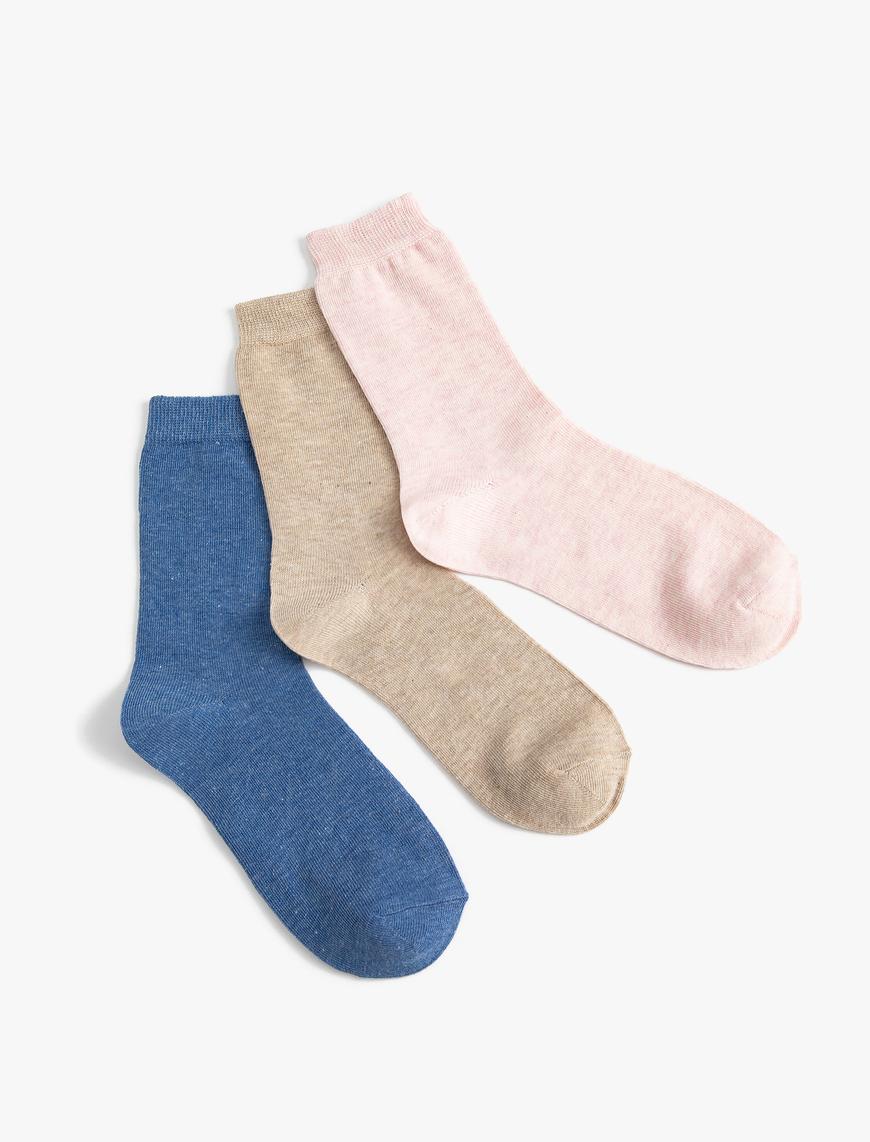  Kadın Basic 3'lü Soket Çorap Seti Çok Renkli