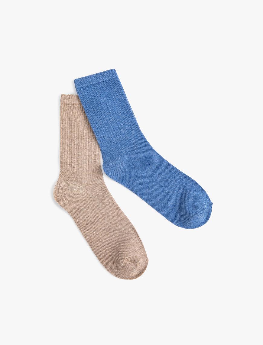  Kadın Basic 2'li Soket Çorap Seti Çok Renkli