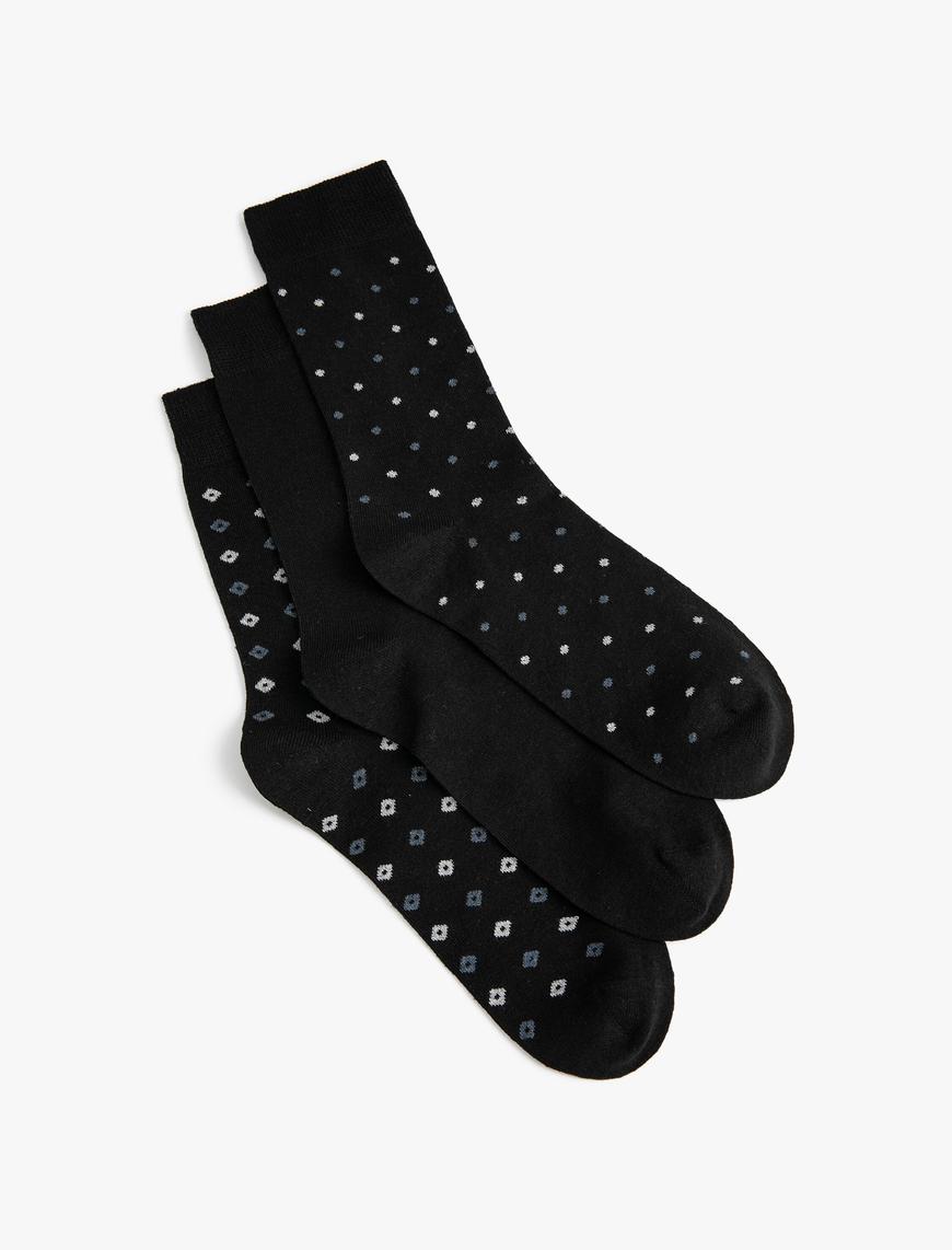  Erkek 3'lü Soket Çorap Seti Geometrik Desenli