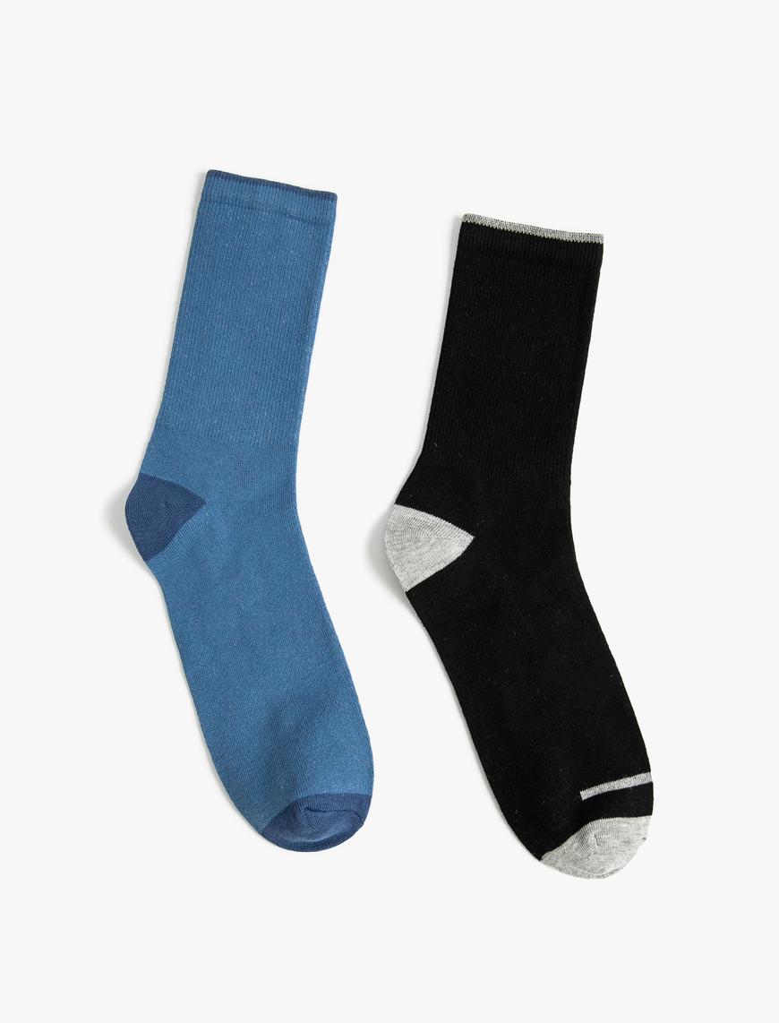  Erkek 2'li Soket Çorap Seti Şerit İşlemeli
