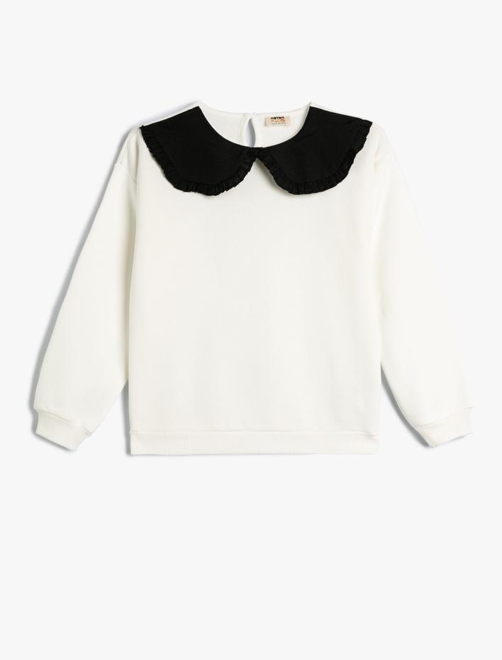 Kız Çocuk Sweatshirt Uzun Kollu Bebe Yaka Renk Kontrastlı Şardonlu