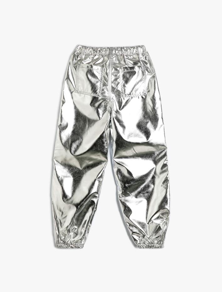 Kız Çocuk Varaklı Parlak Paraşüt Jogger Pantolon