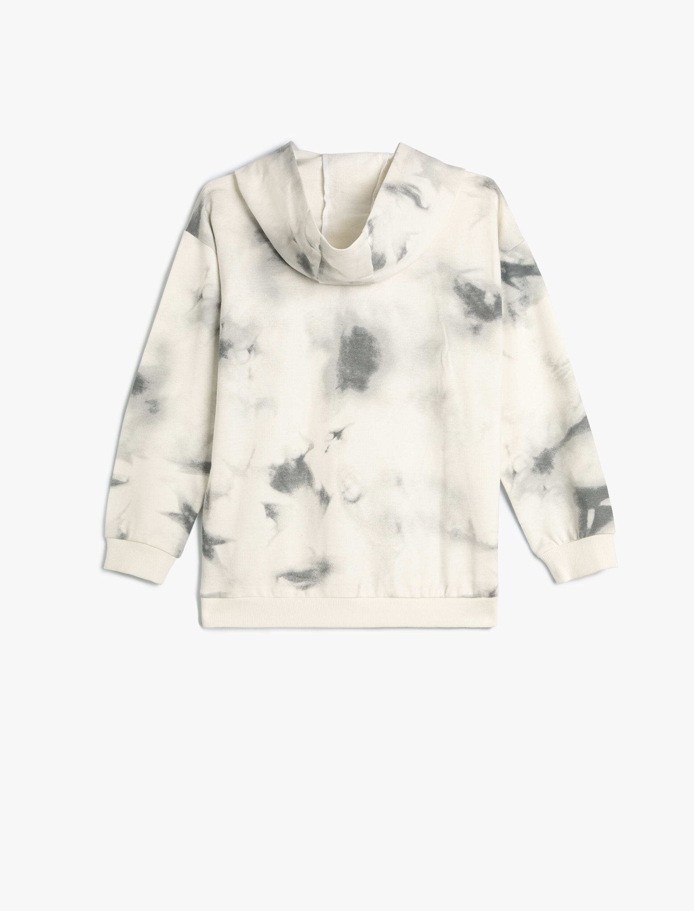  Erkek Çocuk Kapşonlu Sweatshirt Batik Desenli Slogan Baskılı Şardonlu Pamuklu